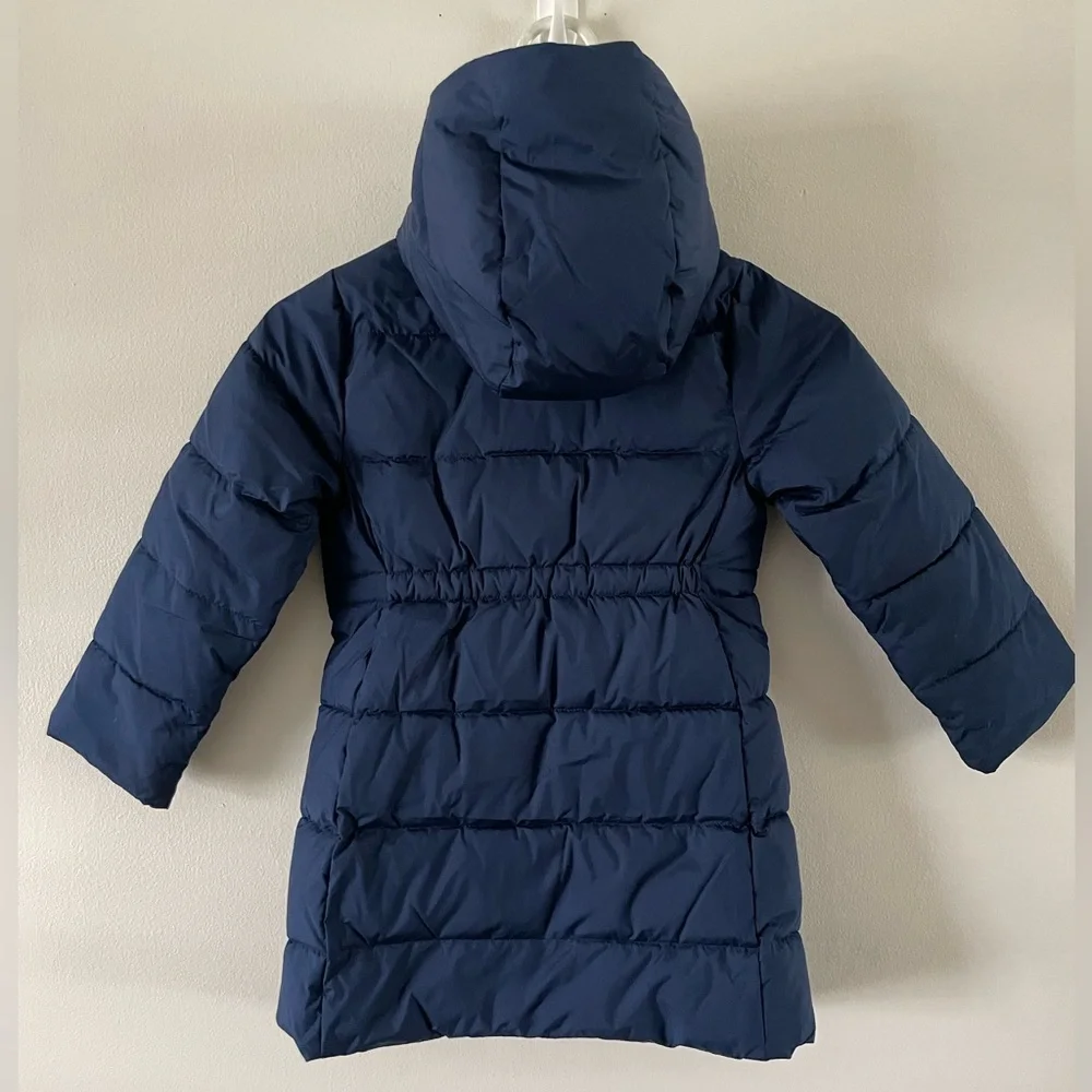 J Crew Crewcuts Long Puffer Coat Jacket Girls Size 5 / XS Navy Blue Hooded Parka - Picture 2 of 11